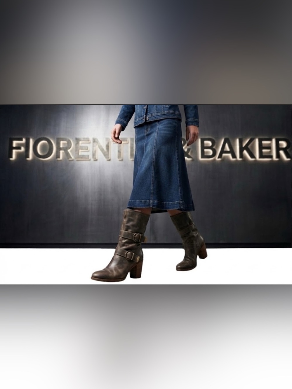 Authentic Fiorentini & Baker designer dark army green distressed leather boots 8